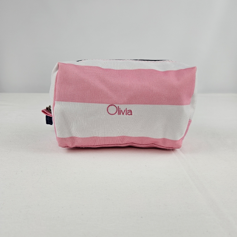 Pottery Barn Olivia Pink & White Strip Toiletry Makeup Travel Bag small